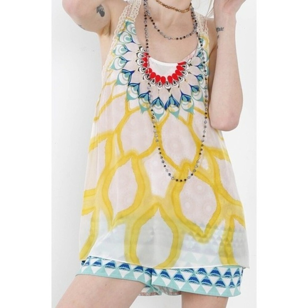 Free People Bohemian Gold Yellow Tank Top Size XS NWT